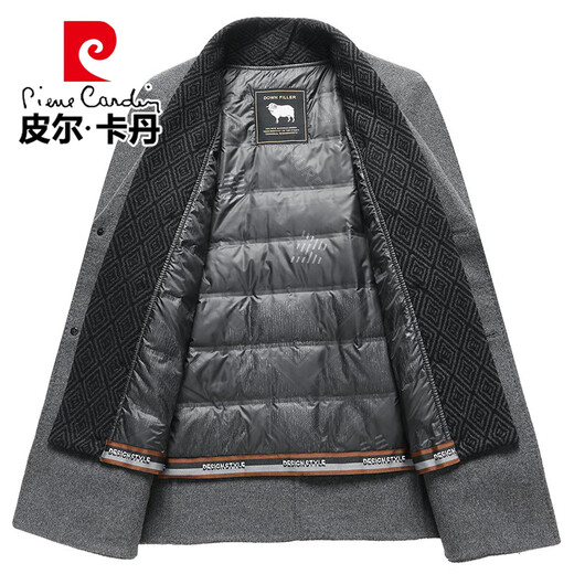 皮尔卡丹（pierre cardin）90白鹅绒内胆可脱卸双面呢大衣男中长款羊毛呢子外套秋冬季加厚款 炭灰色 XL/180