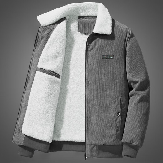 Dances with Wolves official self-operated flagship store jacket men's winter velvet thickened warm casual top 2023 autumn JK2202 gray [velvet] 3XL