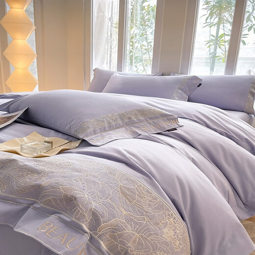 Mercury Series Home Textiles Light Luxury Style A Class 100 Count Long Staple Cotton Autumn and Winter New Four-piece Set Pure Cotton Heavy Embroidery Bedding 4 Admiration-Hongtao 1.8 Bed Sheet Four-piece Set 200*230 Quilt Cover