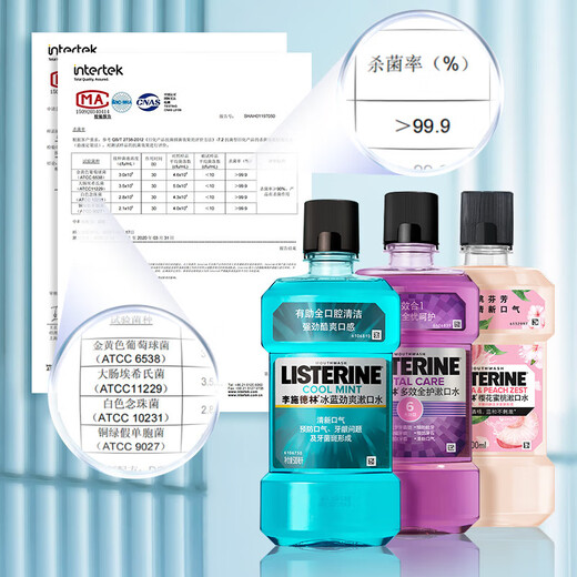 Listerine Essential Oil Mouthwash Ice Blue Refreshing Breath Deep Cleansing 500mL*3 Reduce Bacteria