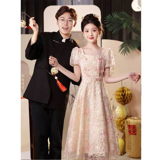 Seidler's new Chinese toast suit Bride 2024 new engagement dress for women in summer can usually wear high-end evening dress pink S (recommended 86-95 Jin [Jin equals 0.5 kg])