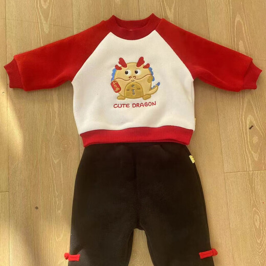嘟嘟家宝宝两件套加绒女童拜年服冬男童卫衣套装婴幼儿新年童装潮 黄色 80