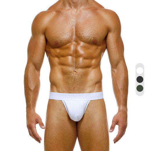 ModusVivendi men's thong cotton sexy low waist solid color sports U convex three-dimensional cutting 04211 black S
