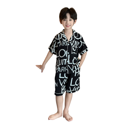 G.DUCKKIDS童装男童睡衣夏季新款冰丝短袖儿童家居服套装中大童男孩空调服 1355冰丝黑色 160 (建议身高150cm 13-14岁)cm