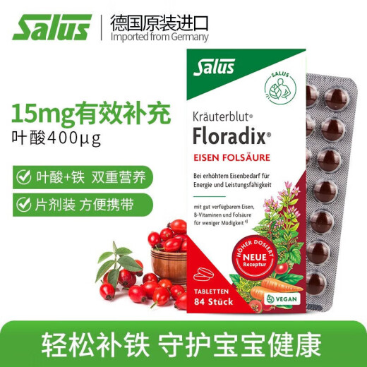 铁元德国Floradix铁元液红铁补铁口服液铁元片孕妇补铁改善缺铁性贫血 经典便携红铁片剂 84粒