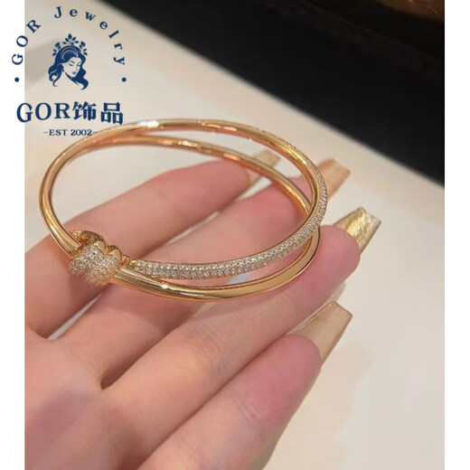 GOR Fat Donglai's same style 18K gold knot bracelet new knot women's silver plated diamond cross knotted bow double circle yellow l gold with diamonds