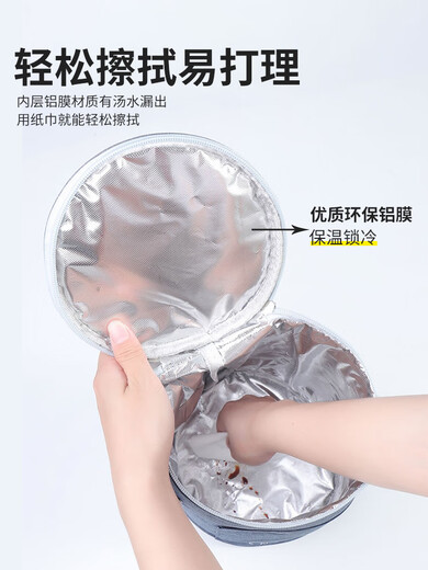 Baichunbao thickened thermal bag portable lunch bag large capacity aluminum foil refrigerated bag rice bag lunch box bag with rice bucket navy medium long-lasting thermal insulation