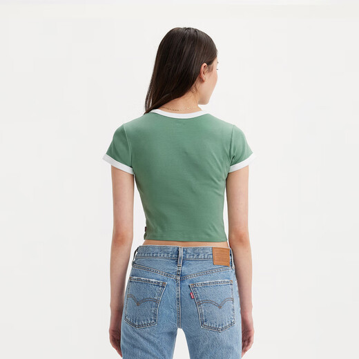 
Levi's summer women's American casual campus style small LOGO printed round neck short-sleeved T-shirt Green A3523-0070 M