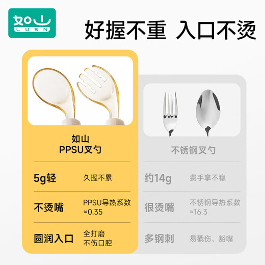 如山婴儿学吃饭训练PPSU叉勺一岁宝宝自主进食勺子辅食勺儿童餐具