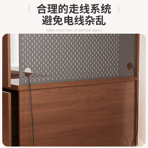 Yimuju solid wood corner desk bookcase bookshelf integrated study desk computer desk writing desk desk desk walnut color 160*100*195cm right bookshelf