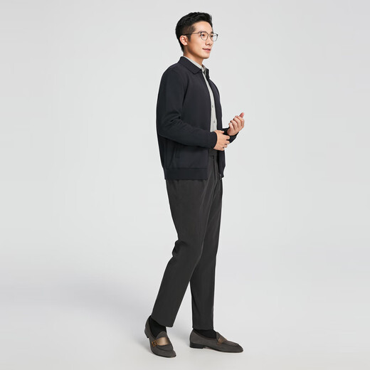 YOUNGOR sweater men's young men's sweater lapel zipper cardigan wool blend autumn outer wear shopping mall same style Navy YWHW615219FFA M 100cm