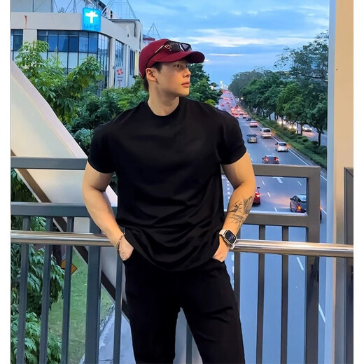 迪伽达短袖T恤男士夏季款正肩美式健身百搭运动打底衫cleanfit百搭半袖 A+-Q1001-1黑色 XL