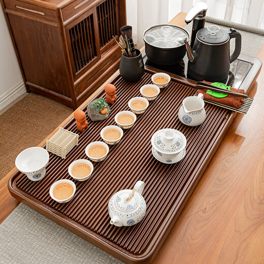 Shangfu Tea Set Fully Automatic Bamboo Tea Tray Thickened Home Tea Table Kettle All-in-One Complete Set of Kung Fu Tea Ceremony Tianxing Striped Tea Tray No Electrical Appliances
