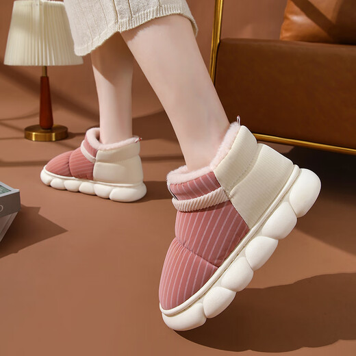 Children's cotton slippers for boys, winter outdoor sports bag with heel to keep warm, parent-child home non-slip cotton shoes for boys, dark blue, parent-child bag with heel to keep warm, inner length 21.5cm, size 34-35