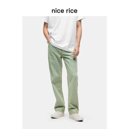 nice rice好饭 水洗riri拉链小直筒牛仔裤[商场同款]NFD13077 黄绿色10.5盎司 M