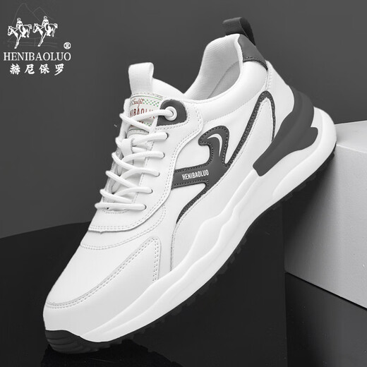 
Heni Paul men's shoes 2025 sports shoes men's thick sole shoes men's new real cowhide casual shoes men's leather cushioning running shoes men white gray 9912 40 (250mm) sports code