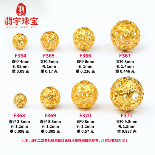 Feiyu Fat Donglai same style 18K gold loose beads 18k ancient method hollow phoenix tail beads ball separated beads handmade diy hand beads running quantity 4mm/piece (F364)