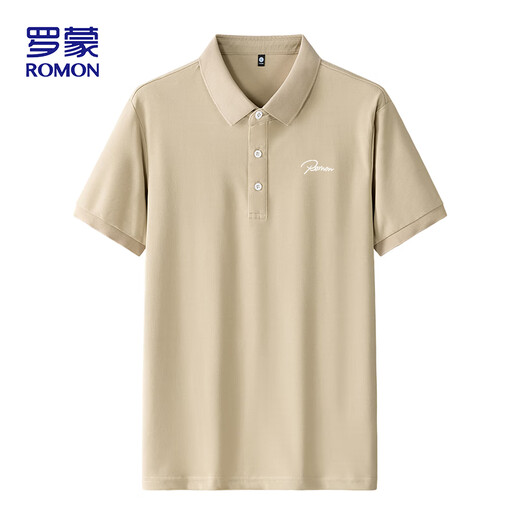 Romon kurzärmeligte T-Shirt für Herren Summer Business Casual Atmable Polo Kragen Basishemd Top für Männer BL86 Khaki XL