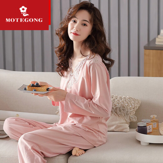 Pedal de seda [selección de marca] Pajamas sexy para mujeres en primavera y otoño modal de algodón modal de algodón suelto de gran tamaño de mediana edad X9201 verde gris L recomendado 100-120Jin [Jin equivale a 0,5 kg]