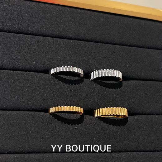 Juke YYBOUTIQUE non-fading lifetime warranty satin ribbon glossy stripe ring 18k gold high-end niche light luxury white gold wide size 6