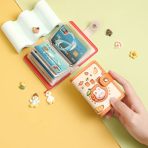 Bolsa de tarjeta Yezhi, billetera de monedas, ranuras para tarjetas múltiples, Libro de tarjetas de conducir de almacenamiento de tarjetas de identificación, tarjeta de presentación, deseos, soporte de tarjeta de gran capacidad naranja [Deseos, naranja: 20 páginas de tarjetas + 2 ranuras de identificación]