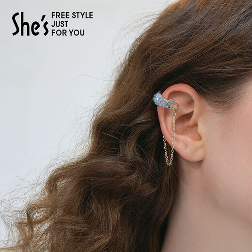 She s Akiko's spring Kamei bright crystal ear cuff without pierced earrings light luxury earrings birthday gift for women crystal blue and white C0