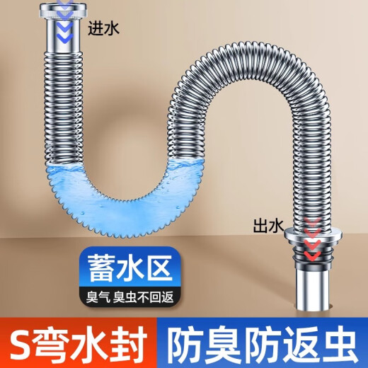 Küchenablass-Set Double-Sink-Spülenwaschbeckenrohr Edelstahl-Geschirrspüler Abflussrohr Geruchssicher 11304 Doppel-Sink-Abflussrohr-80 cm+