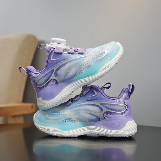 Li Ning's best-selling children's sports shoes 25 autumn new swivel buckle casual shoes non-slip soft sole mid-sized children's running shoes LZ9903 plum red single net 27