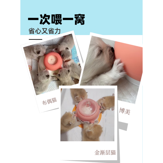 CLCEY kitten automatic feeding device, kitten bionic pacifier breast milk feeding bottle, multi-cat self-service milk drinking milk artifact, four pacifiers 200ml