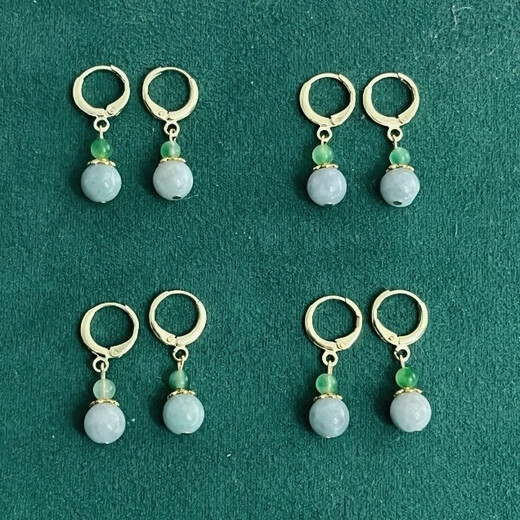 Lolia Welfare Jade Bead Earrings, Earrings, Ear Hooks, Slightly Blemishes, Diversity, Random Hair (About 8mm in Diameter), Diversity