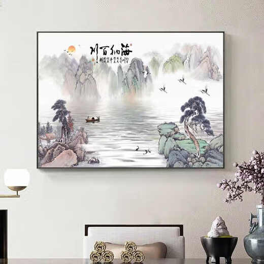 
Sensual paintings New Chinese style landscape paintings Restaurant dining room decoration painting Atmospheric bedroom bedside hanging paintings Living room tea room background wall mural JD15685 100*70CM crystal porcelain aluminum alloy black frame