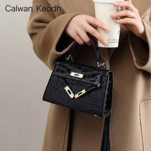 CALWAN KEODH新款2025包包女包凯莉包手提斜挎包单肩包轻奢生日圣诞礼物送女友 【黑色】小众百搭高级感气质实用走心女生闺蜜