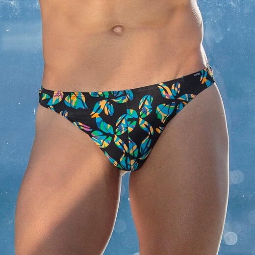Hom Hom French Men's Sexy Thongs Medium Low Wist Ice Seda Cool Texture sin traza Combustible Combustible Boy Underwear T-Back Orange Print s