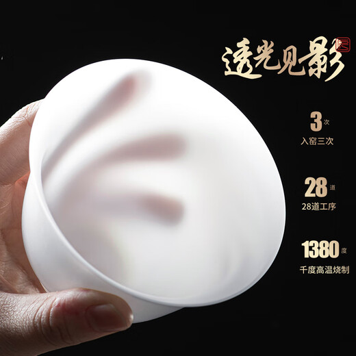 Teacher Shan Lihua's suet-fat jade tea cup, white porcelain tea bowl, single teacher's souvenir, thin tea-shaped tea bowl