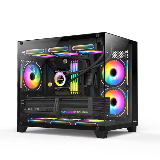 航嘉S960暴风雪X全景版  双面钢化玻璃海景房机箱 台式机电脑主机游戏机箱（支持M-ATX主板/360水冷） S960全景版黑色（支持M-ATX主板） 全景无立柱海景房