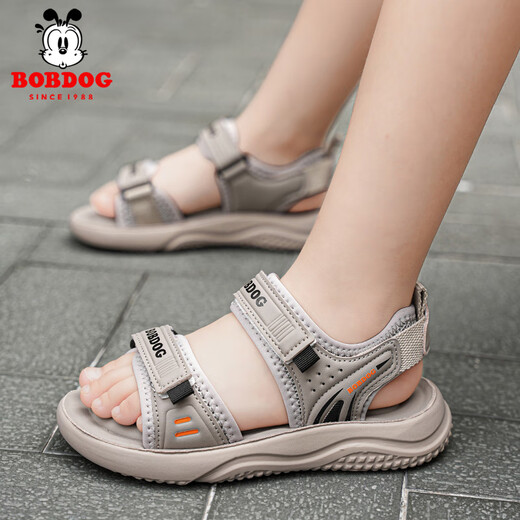 BOBDOG boys' shoes, children's sandals, summer style, boys' fashionable Velcro open-toe sandals, non-slip, lightweight beach shoes, trendy TS6004 light brown 27, inner length 17cm