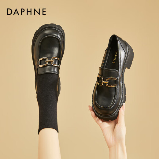 Daphne single shoes women's thick-soled student leather shoes loafers 2024 new spring all-match casual fashion jk uniform shoes black 37 standard size