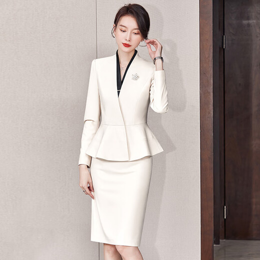 Sugargirl off-white high-end professional suit women's suit skirt executive formal wear case customer service front desk reception work clothes off-white long-sleeved suit + skirt M