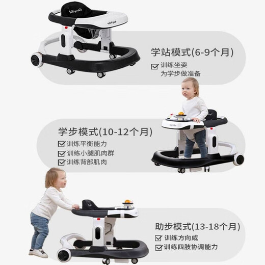 GELSA baby walker 1-3 years old boy and girl anti-roll side-proof O-leg multi-functional children's birthday gift Fashion gray
