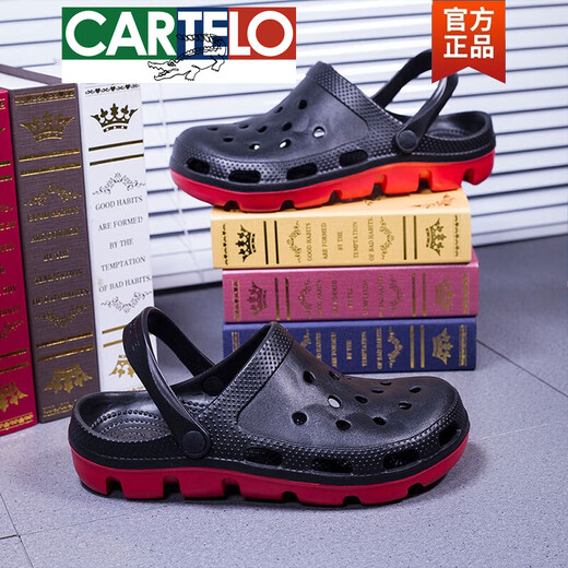 卡帝乐鳄鱼（CARTELO）高档特大码洞洞鞋男夏季包头拖鞋休闲防滑加大号沙滩凉鞋潮流新品 9856蓝色 45