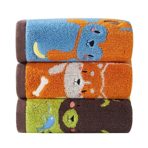 Jieyu Vosges children's absorbent cartoon pure cotton small towel face towel with lanyard type A, one in each of three colors, 50x25cm