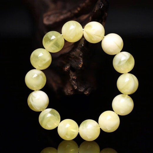 Shi Yuji, with national inspection certificate, natural amber beeswax bracelet, Russian material full of honey, white nectar round bead bracelet for men and women, white nectar 14mm (unisex style)