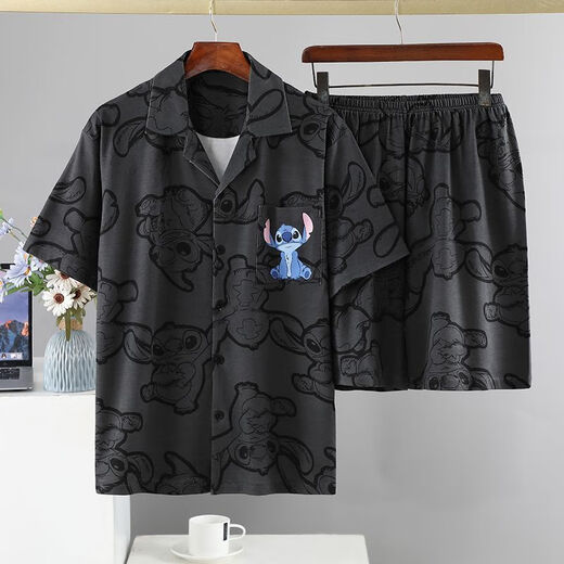 Mu Fengqing pajamas men's summer short-sleeved cartoon teenager junior high school student cardigan home clothes plus fat plus size men's pajamas 6624 short-sleeved suit M standard (high 165100Jin [Jin equals 0.5 kg])