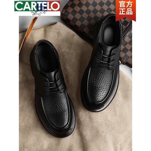 卡帝乐鳄鱼（CARTELO）皮鞋男士夏季镂空新款商务英伦风中年休闲圆头百搭透气凉鞋感 黑色1389 凉鞋款 38 标准皮鞋码