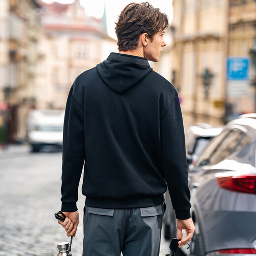 Mr. Bu Bu webbing hooded sweatshirt for men 2025 spring and autumn letter pattern design loose top KT15738 graphite black L (175)