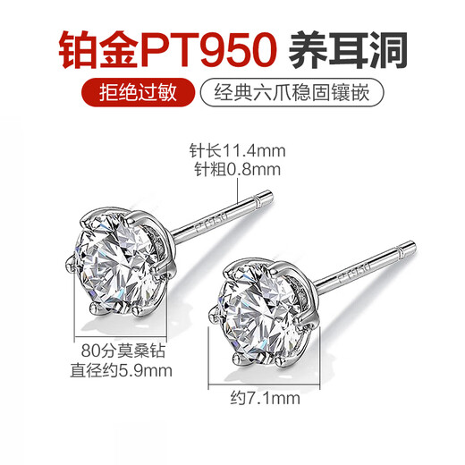 Dairuo platinum PT950 earrings, feminine style, new moissanite diamond earrings, high-end platinum ear piercing, single men's trendy single platinum earrings (approximately 0.6g)