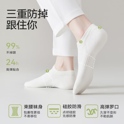 Catman Women's Socks Women's Summer Thin 100% Cotton Antibacterial, Deodorant, Sweat-Absorbent and Non-Slip Invisible Socks 5 Pairs