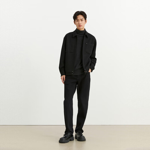 PEACEBIRD Men's Three-dimensional Jacquard Padded Jacket Fashion Casual Jacket Autumn and Winter Jacket Trend Black Padded Style 2 (Wide Type) XL