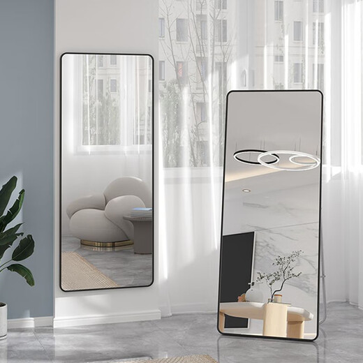 Mirror de aderezo de quanpinwu espejo de cuerpo completo con piso a techo espejo de la tienda de la puerta del espejo del espejo espejo del espejo de la pared colgante integrado estilo nórdico simple [esquina redondeada] hepburn negro 160*50 cm entrega a puerta