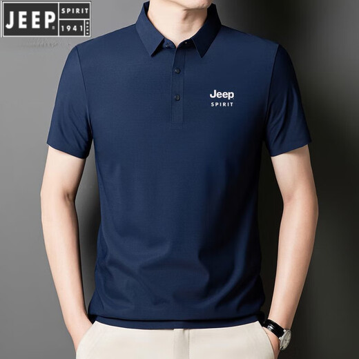 Jeep Spirit Neues komfortables Polo-Hemd Herreneis Seiden kurzärmelig T-Shirt Summer Revers Anti-Falten-Geschäft und lässige und ältere halbärmelige Jeep12358 Ice Seide Polo-Hemd/Obsidian Black L [110-125jin [Jin gleich 0,5 kg]]